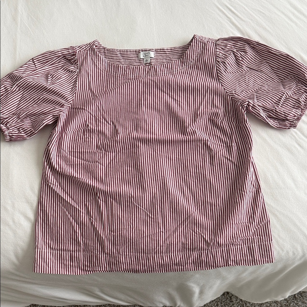 Crown & Ivy Burgundy and White Striped Top